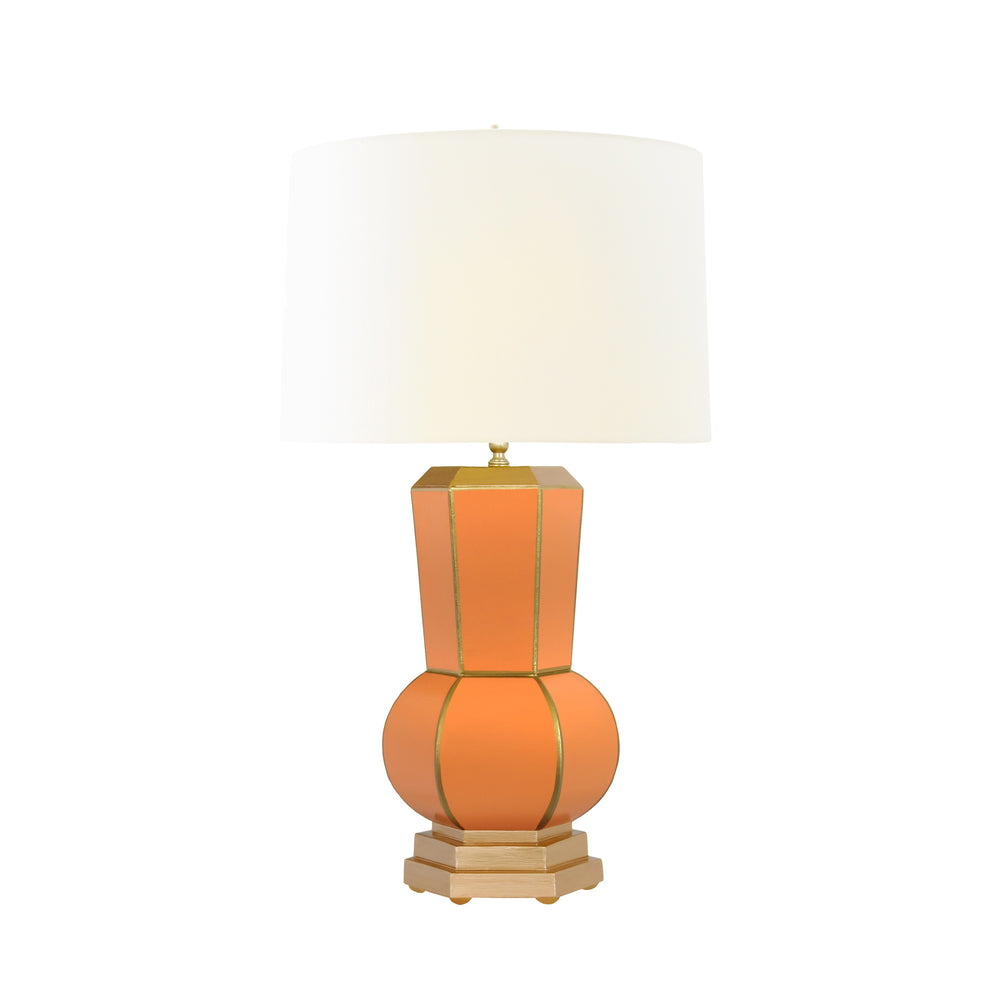 HANDPAINTED GOURD SHAPE TOLE TABLE LAMP IN ORANGE WITH GOLD DETAIL