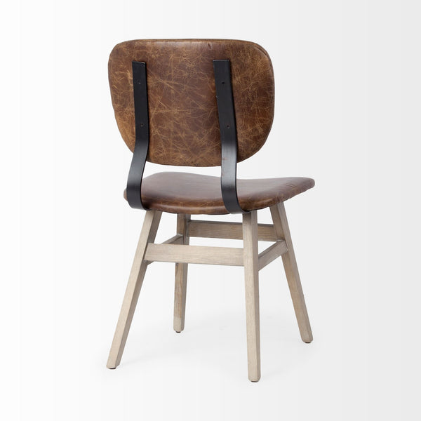 Haden I Brown Leather Wrap Brown Solid Wood and Iron Base Dining Chair