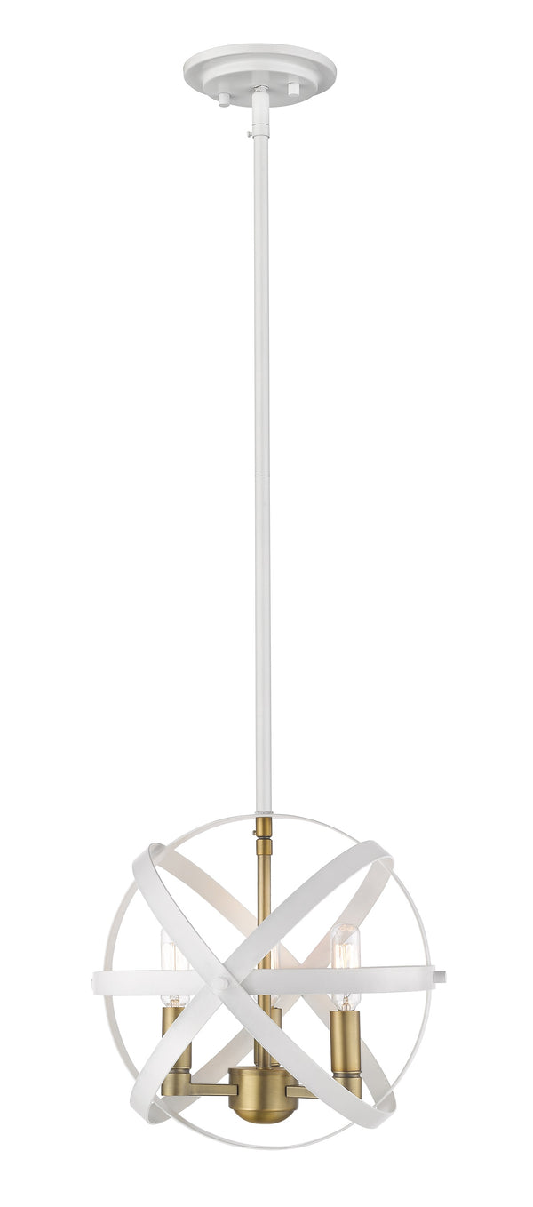 Cavallo 3 Light Pendant in Hammered White + Olde Brass Finish