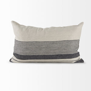 Thalia 13L x 21W Black and Beige Fabric Striped and Fringed Decorative Pillow Cover