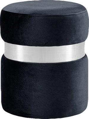 Reginald Ottoman/Stool In Black Velvet and Chrome