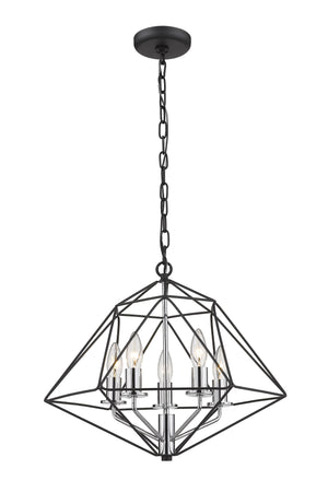 Geo 5 Light Chandelier in Matte Black + Chrome Finish