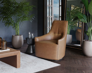 CARMINE SWIVEL LOUNGE CHAIR - COGNAC LEATHER