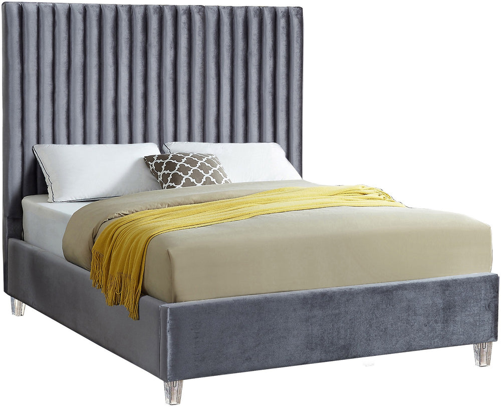Fredrick King Bed In Grey Velvet