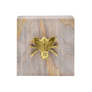 GOLDEN BROWN BIDASER MARBLE BOX WITH BRASS BEE TOP
