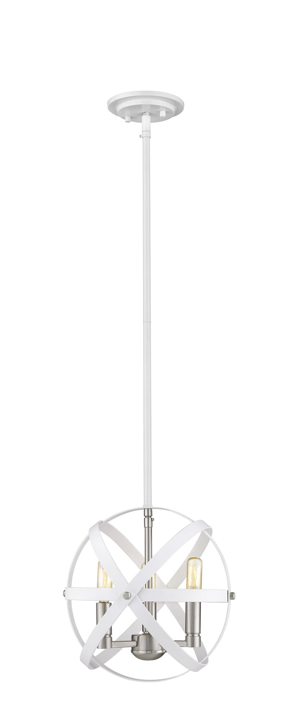Cavallo 3 Light Chandelier in Hammered White + Brushed Nickel Finish