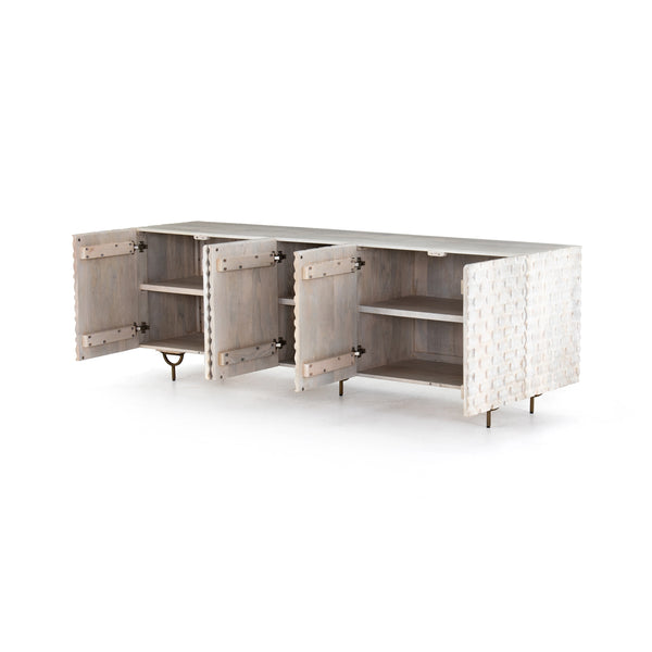 Rio Media Console-Round Cut White Wash