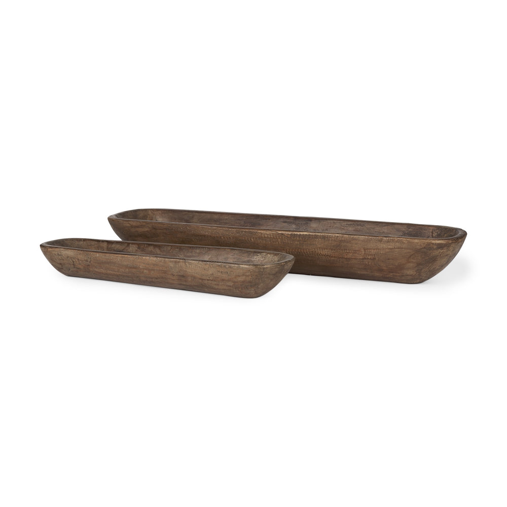 Athena Set of 2 Extra Large Medium Brown Reclaimed Wood Trays