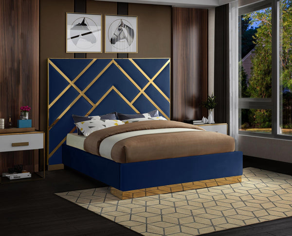 Lionel King Bed In Navy Velvet