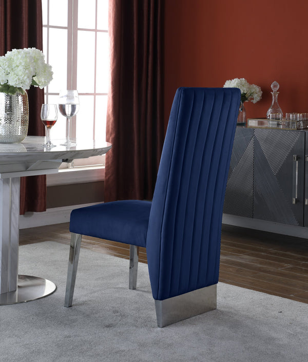 Stanley Dining Chair In Navy Velvet and Chrome