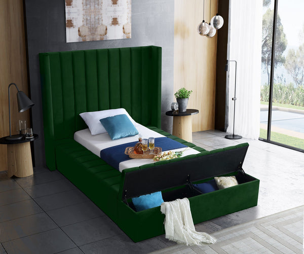 Joanne Twin Bed In Green Velvet