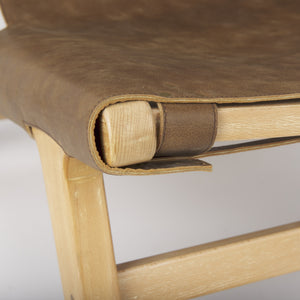 Elodie 24.4L x 33.9W x 30.7H Brown Leather W/Natural Beech Wood Frame Accent Chair