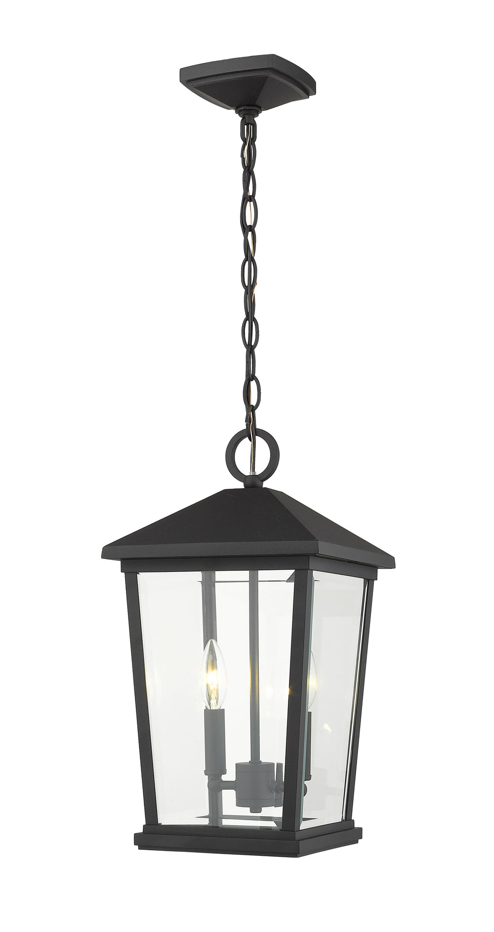 Beacon 2 Light Outdoor Chain Mount Ceiling Fixture in Black Finish