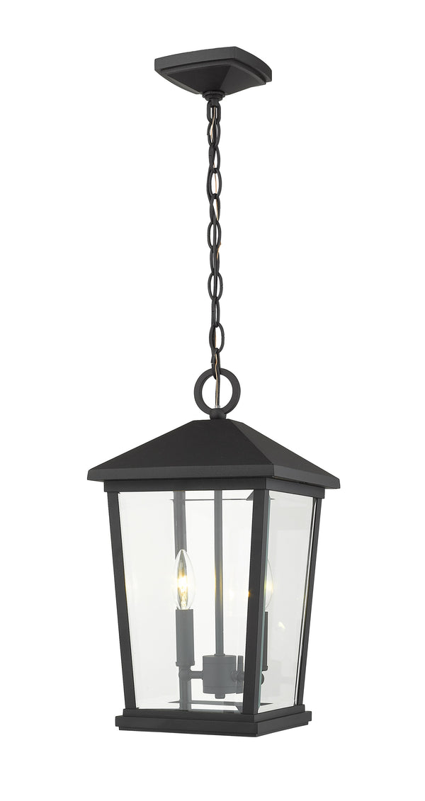 Beacon 2 Light Outdoor Chain Mount Ceiling Fixture in Black Finish