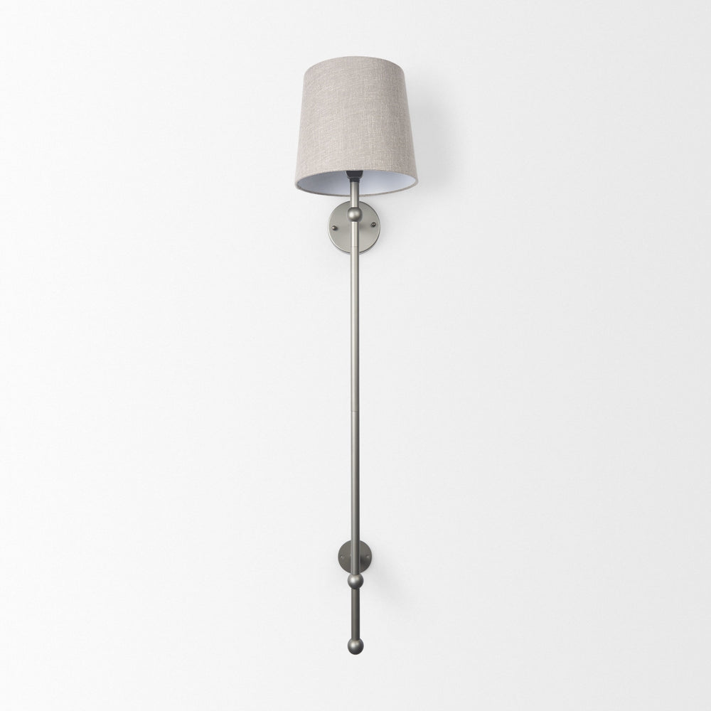 Chester 10 x 47 Gray Metal and Beige Fabric Shade Wall Sconce