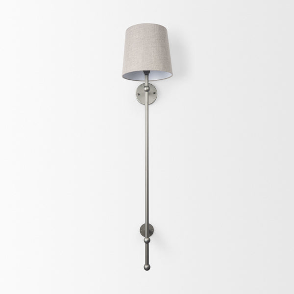 Chester 10 x 47 Gray Metal and Beige Fabric Shade Wall Sconce