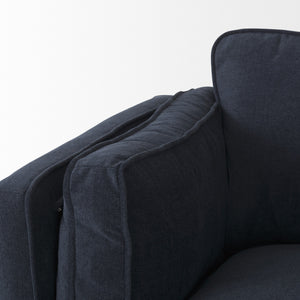 Brooks 90.2L x 34.8W x 33.5H Navy Blue Fabric Three Seater Sofa W/ Medium Brown Wooden Legs