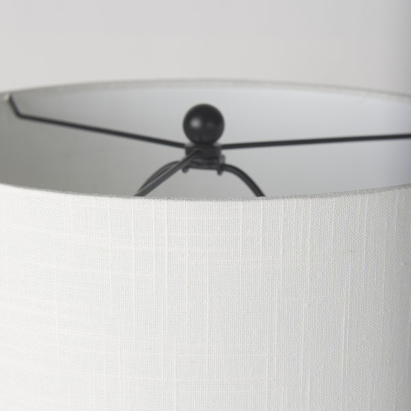 Sarah 15.0L x 10.0W x 22.2H Arched Black Metal W/Marble Cube and White Shade Table Lamp