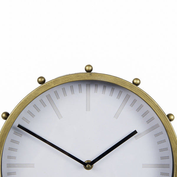 Marian 11.0L x 3.1W x 11.0H Gold Metal W/Studs Round Table Clock