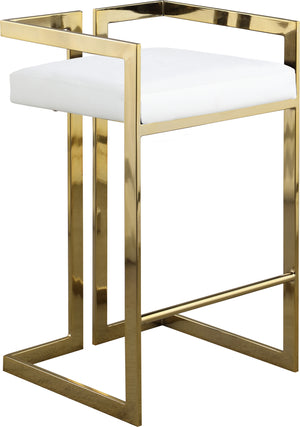 Winifred Stool In White Faux Leather and Gold