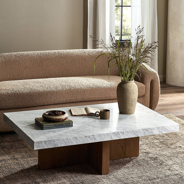 Bellamy Rectangular Coffee Table In White Carrera Marble
