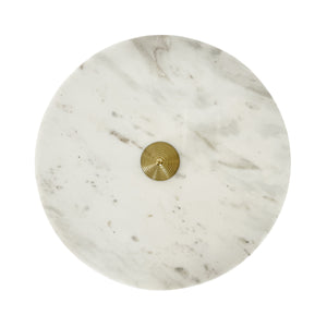 ROUND SIDE TABLE WITH CONICAL COILED BRASS BASE AND WHITE MARBLE TOP