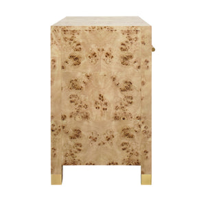 ONE DRAWER SIDE TABLE WITH RATTAN WRAPPED HANDLE IN BURL WOOD
