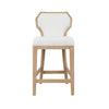 COUNTER STOOL WITH CURVED ANGLE BACK IN CERUSED OAK WITH PERFORMANCE WHITE LINEN UPHOLSTERY