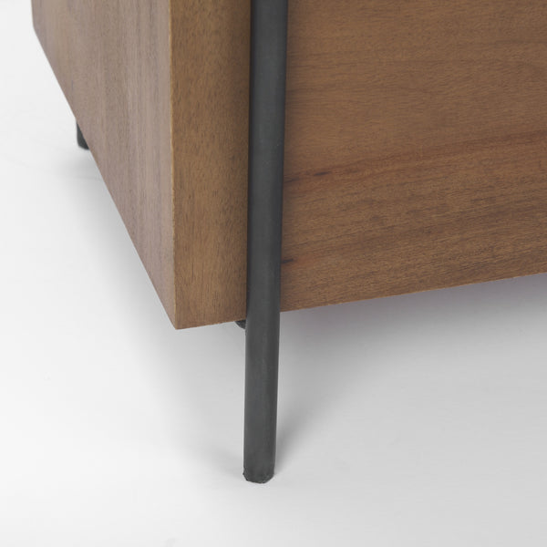 Maddox  40.0L x 18.5W x 32.75H Brown Solid Wood Black Metal 2 Door Accent Cabinet