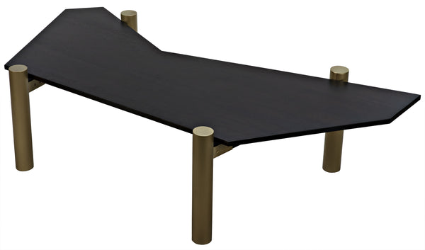 Tabu Ebony Walnut Coffee Table with Antique Brass-Finished Legs