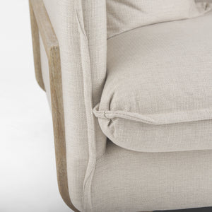 Roy II Beige Upholstered and Brown Wood Frame Arm Chair