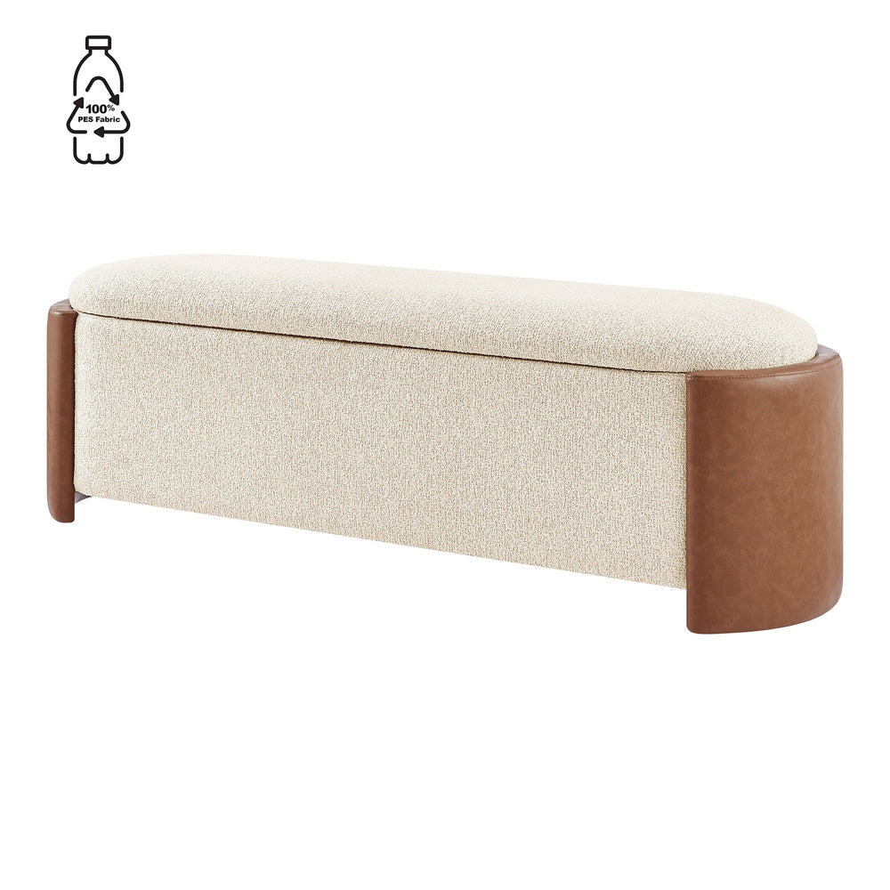 Alyssa Boucle/Faux Leather Storage Bench, Palladian Beige/Vintage Cider