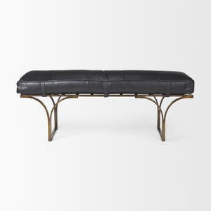 Jessie 55L x 16W Black Leather Seat W/Gold Metal Base Accent Bench