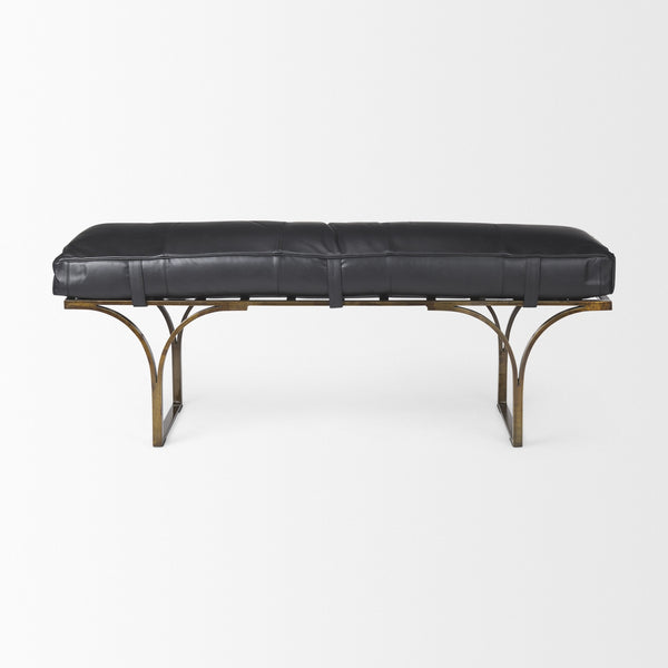Jessie 55L x 16W Black Leather Seat W/Gold Metal Base Accent Bench