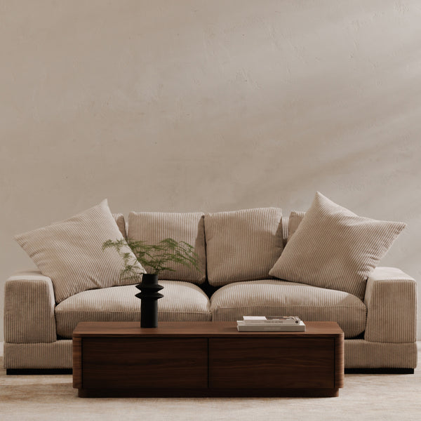 Moe's Round Off Coffee Table with Storage in Walnut Brown