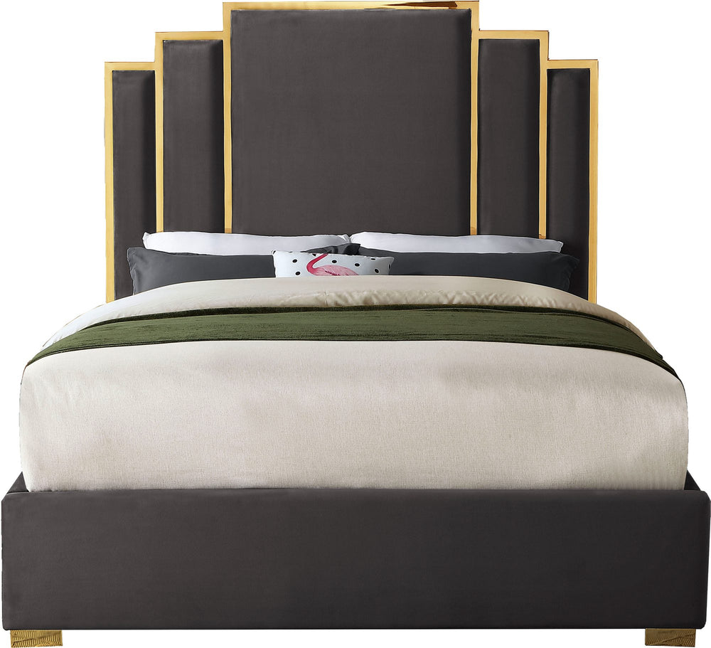 Geoffrey King Bed In Grey Velvet