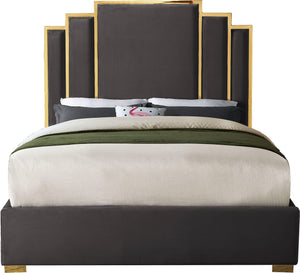 Geoffrey King Bed In Grey Velvet