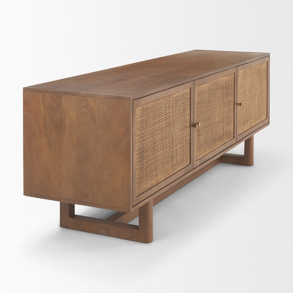 Grier 65.0L x 18.75W x 23.0H Medium Brown Solid Wood W/Cane Media Console