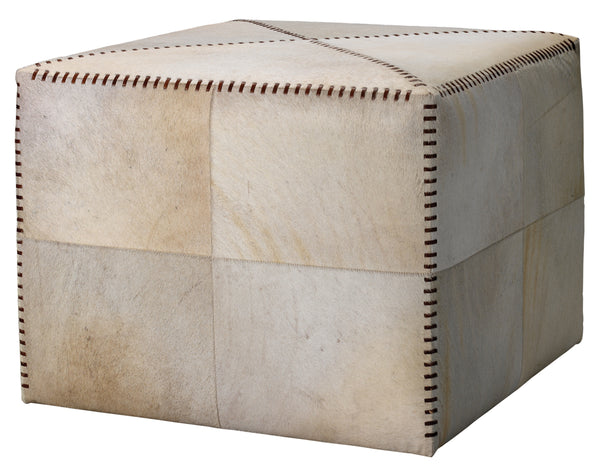 White Hair on Hide Ottoman, Large