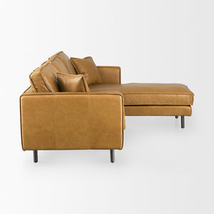 D'Arcy 111"L x 70"D x 33"H Tan Leather Right Chaise Sectional