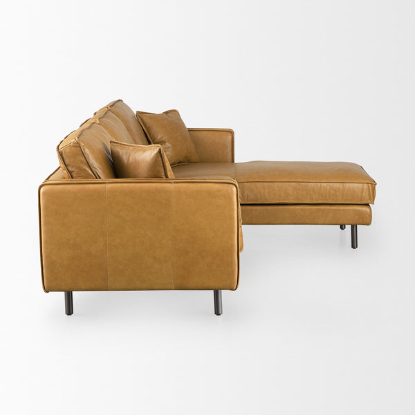 D'Arcy 111"L x 70"D x 33"H Tan Leather Right Chaise Sectional