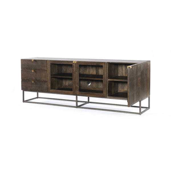 Kelby Media Console-Carved Vintage Brown