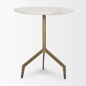 Serre Marble Top 3 Prong Gold Metal Base End Table