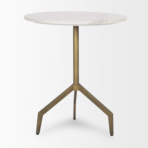 Serre Marble Top 3 Prong Gold Metal Base End Table