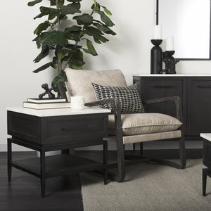 Divina Black-Brown Wood w/ White Marble Top and Black Metal Base 1 Drawer Side Table