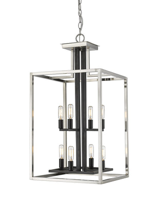 Quadra 8 Light Chandelier in Brushed Nickel + Black Finish