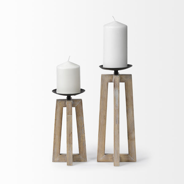 Astra Large Light Brown Wood Pedestal Base Table Candle Holder