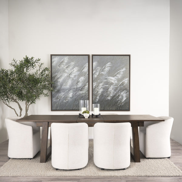 Takota Dark Brown Rectangular Oak Wood w/ Birch Wood Legs Extendable Dining Table