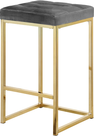 Pearl Stool In Grey Velvet and Gold