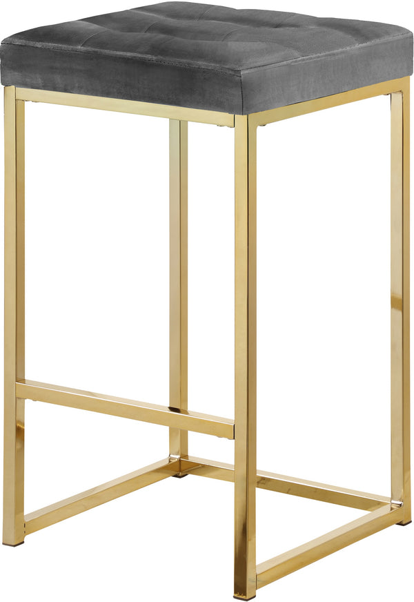 Pearl Stool In Grey Velvet and Gold